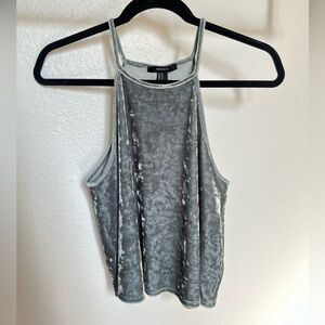 Light Green Forever 21 Velvet Size Medium High Neck Tank Top Blouse